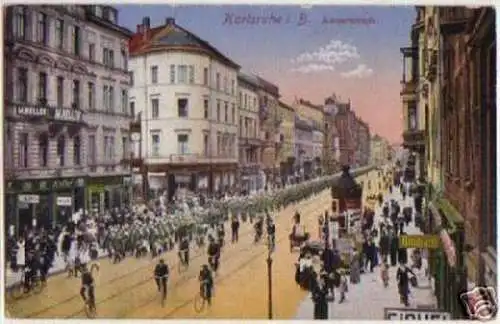 12203 Feldpost Ak Karlsruhe i.B. Kaiserstrasse 1916