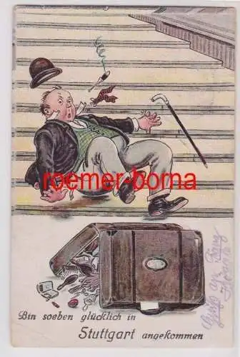 84631 Leporello Ak Bin soeben glücklich in Stuttgart angekommen 1925