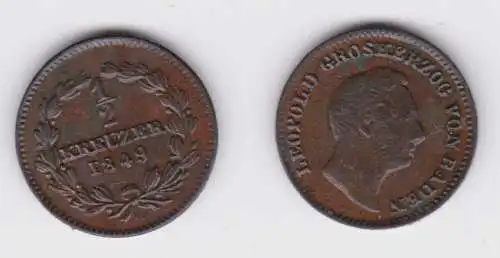 1/2 Kreuzer Kupfer Münze Baden 1849 ss (133729)