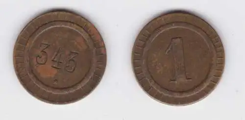 alte Messing Wertmarke 1 Rückseite Nummer 343 (132645)