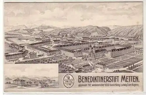 52266 Ak Benediktinerstift Metten Totalansicht 1914