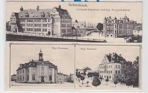 57461 Mehrbild Ak Schwabach Luitpold Schulhaus, Postamt, Rentamt 1906