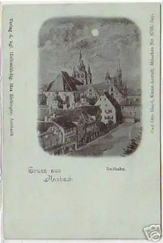 08802 Mondscheinkarte Gruß aus Ansbach Reitbahn 1898