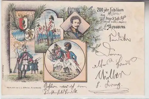 69073 Ak Lithographie Gruß vom 200 J. Jubiläum des 3. Inf. Regts. Augsburg um 19