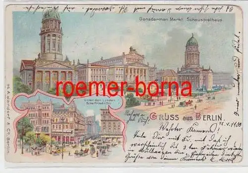 73934 Ak Lithographie Gruß aus Berlin Friedrichstraße usw. 1900