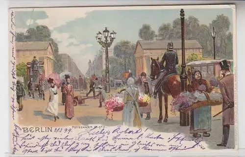 64310 Ak Lithographie Berlin Potsdamer Platz Schutzmann zu Pferd 1899