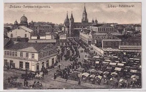 65898 AK Libau (Liepāja, Либава) - Petermarkt mit Händlerständen 1913