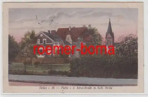73411 Ak Velten Partie in der Schulstraße mit katholischer Kirche 1921
