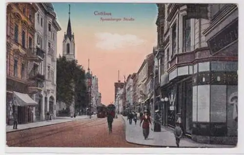 98437 Feldpost Ak Cottbus Spremberger Strasse mit Geschäften 1917
