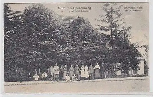 61899 Ak Gruß aus Sperrenberg an der Militärbahn Bahnhofs Hotel 1920