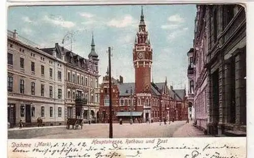 56497 Ak Dahme (Mark) Hauptstrasse, Rathaus und Post 1902