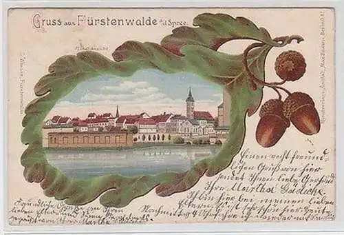 65126 Eichenblatt Ak Lithographie Gruss aus Fürstenwalde an der Spree 1906