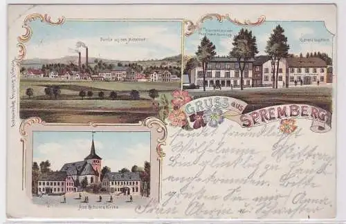 69714 Ak Lithographie Gruß aus Spremberg Warenhaus, Gasthaus, Schule 1904