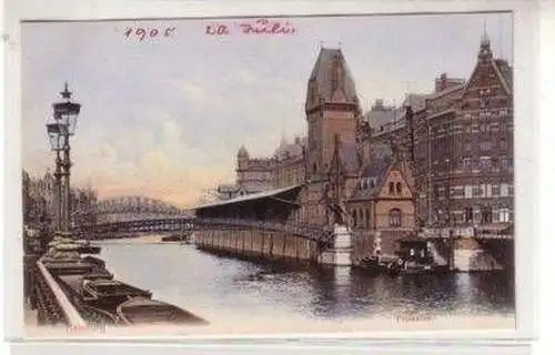 50071 Ak Hamburg Freihafen mit Brücken 1905