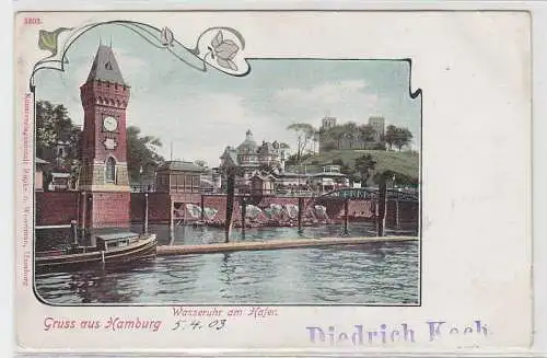 69610 Ak Gruß aus Hamburg Wasseruhr am Hafen 1903
