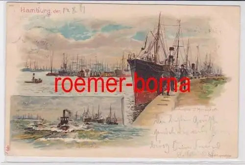 36556 Ak Lithografie Hamburg Afrikaquai und Sturmflut 1901