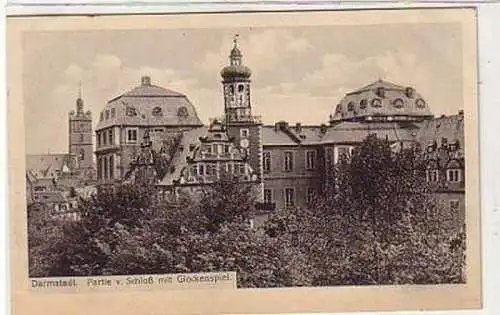 37948 Ak Darmstadt Partie v. Schloß m. Glockenspiel 1914
