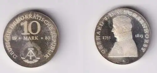 DDR Gedenk Silber Münze 10 Mark Gerhard J.D. v. Scharnhorst 1980 PP (170527)