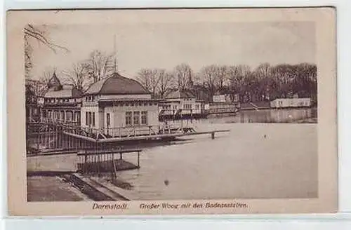 45013 Ak Darmstadt großer Woog Badeanstalten um 1930