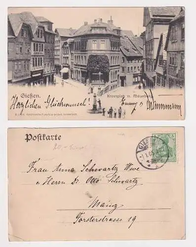 50838 Ak Giessen Kreuzplatz mit Mäusburg 1905