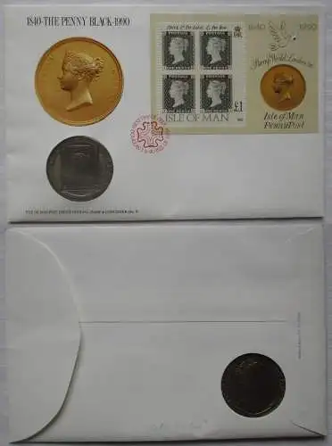 Numisbrief 1 Crown Isle of Man 1990 The Black Penny 1840 (119149)