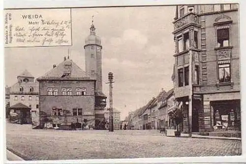 37719 Ak Weida Markt mit Geschäften 1904