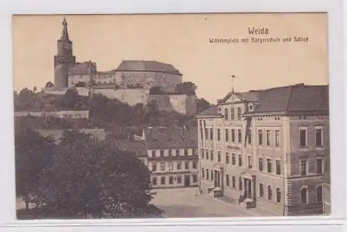 86770 AK Weida - Wilhelmplatz mit Bürgerschule und Schloß 1929