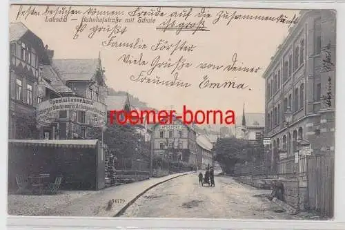 71345 Ak Lauscha Bahnhofstraße mit Schule, Apotheke, Coburger Bierbrauerei 1911
