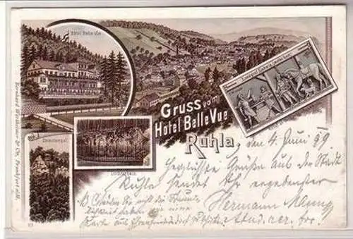 56641 Ak Lithographie Gruß vom Hotel Belle Vue Ruhla 1899