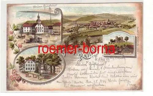 77230 Ak Lithographie Gruss aus Remda in Thür. Marktplatz m. Rathaus usw. 1899
