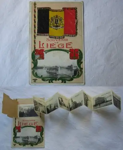 07830 Leporello Ak im Jugendstil Souvenir de Liége Lüttich mit Flagge 1914