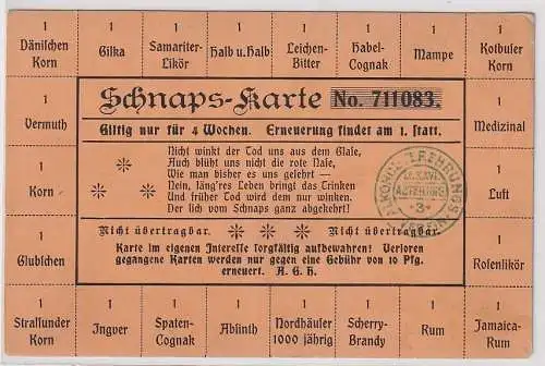 37136 Postkarte Humor Schnaps-Karte wie Lebensmittelkarte um 1915