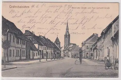 40745 Ak Gräfenhainichen Halle´sche Straße und Paul Gerhadt Straße 1913