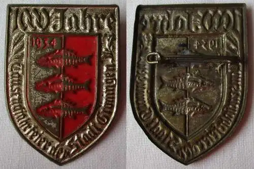 seltenes Blech Abzeichen 1000 Jahre Stadt Gröningen 1934 (148747)