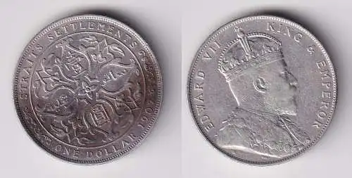 1 Dollar Silber Münze Straits Settlements Malaysia Edward VII. 1907 (170467)