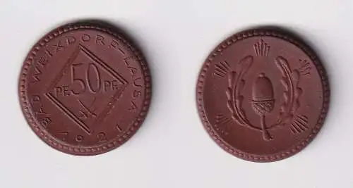 50 Pfennig Porzellan Münzen Bad Weixdorf Lausa 1921 (123519)