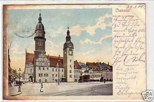 33730 Ak Chemnitz Markt mit 3 Denkmälern 1904