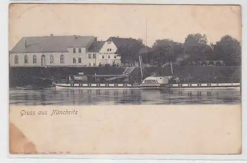 64205 Ak Gruß aus Nünchritz mit Dampfer Bohemia 1908