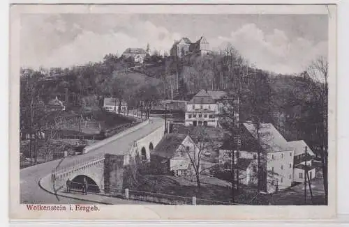 83247 Ak Wolkenstein im Erzgebirge Totalansicht mit Brücke 1918