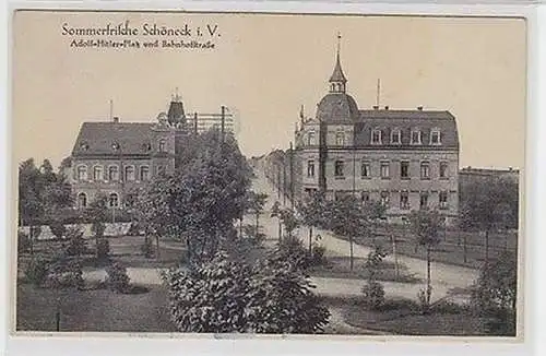 53810 Ak Sommerfrische Schöneck i.V. Bahnhofstrasse um 1930