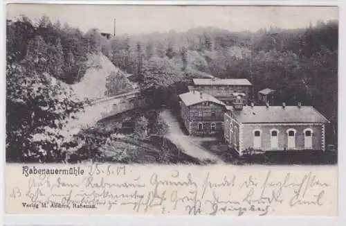 95512 Ak Rabenauer Mühle im Rabenauergrund mit Bahnstrecke 1901