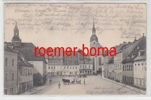 71816 Ak Zschopau im Erzgebirge Neumarkt mit Pferdefuhrwerk 1902