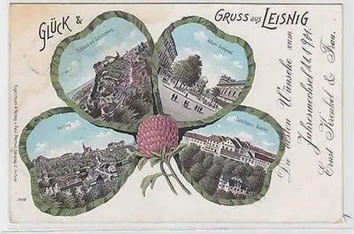 64123 Kleeblatt Ak Glück & Gruss aus Leisnig 1900