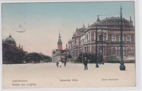 87453 AK Gruss aus Leipzig, Gewerbemuseum, Reformierte Kirche, Börsen-Restaurant