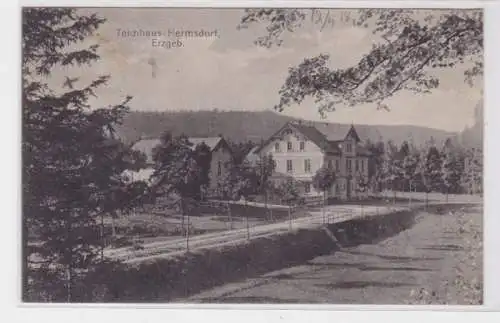 93761 Feldpost AK Teichhaus Hermsdorf Erzgebirge - Totalansicht 1918