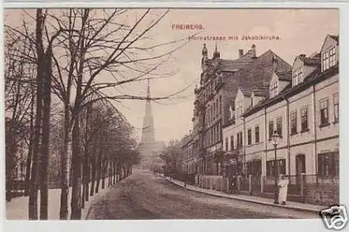 35741 Ak Freiberg Hornstraße mit Jakobikirche um 1910