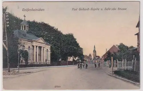 74940 Ak Gräfenhainichen Paul Gerhardt-Kapelle u. Halle´sche Strasse 1910