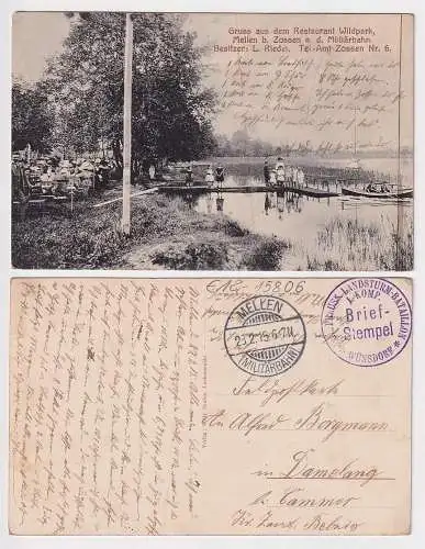 51699 Ak Gruß aus dem Restaurant Wildpark Mellen bei Zossen a.d.Militärbahn 1915