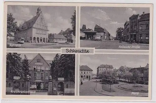 94167 Mehrbild Ak Schkeuditz Rathaus, Hallesche Str., Krankenhaus, Markt um 1950