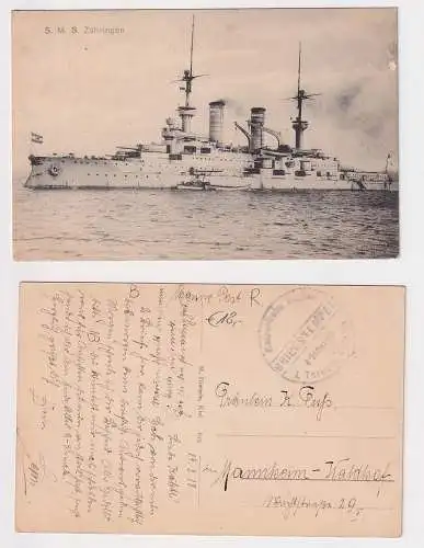 53050 Ak S.M.S. Kriegsschiff Zähringen  mit MSP 1918